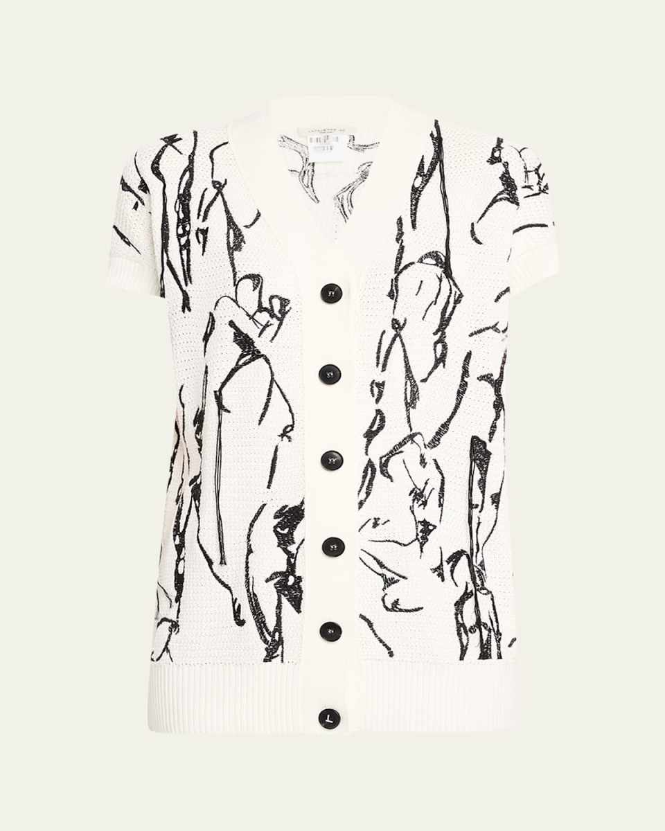 Embroidered Button-Down Knit Top